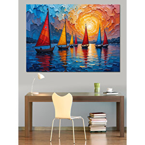 Renkli Yelkenli Tekneler Gölü Dekoratif Kanvas - Mdf Ahşap Tablo