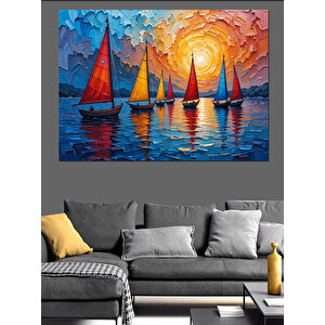 Renkli Yelkenli Tekneler Gölü Dekoratif Kanvas - Mdf Ahşap Tablo