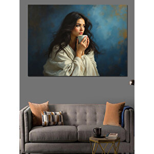Düşünceli Bakışlı Esmer Kadın Dekoratif Kanvas - Mdf Ahşap Tablo 35x50 cm