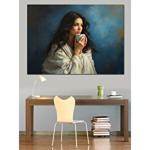 Düşünceli Bakışlı Esmer Kadın Dekoratif Kanvas - Mdf Ahşap Tablo 70x100 cm