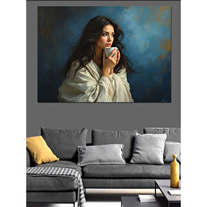 Düşünceli Bakışlı Esmer Kadın Dekoratif Kanvas - Mdf Ahşap Tablo