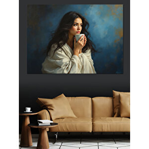 Düşünceli Bakışlı Esmer Kadın Dekoratif Kanvas - Mdf Ahşap Tablo