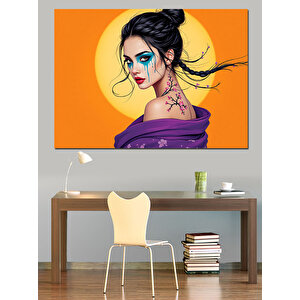 Turuncu Fondaki Makyajlı Kadın Dekoratif Kanvas - Mdf Ahşap Tablo 35x50 cm