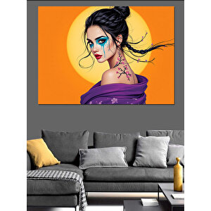 Turuncu Fondaki Makyajlı Kadın Dekoratif Kanvas - Mdf Ahşap Tablo 35x50 cm