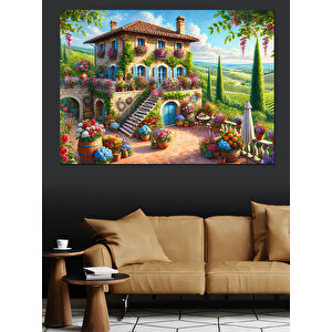 Renkli Toskana Tarzı Villa Dekoratif Kanvas - Mdf Ahşap Tablo 70x100 cm