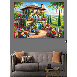 Renkli Toskana Tarzı Villa Dekoratif Kanvas - Mdf Ahşap Tablo 70x100 cm
