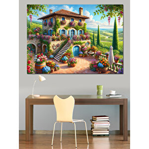 Renkli Toskana Tarzı Villa Dekoratif Kanvas - Mdf Ahşap Tablo