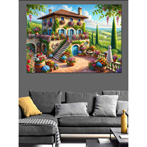 Renkli Toskana Tarzı Villa Dekoratif Kanvas - Mdf Ahşap Tablo