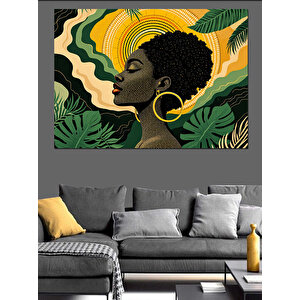 Sarı Küpeli Kadın Dekoratif Kanvas - Mdf Ahşap Tablo 100x140 cm