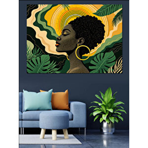 Sarı Küpeli Kadın Dekoratif Kanvas - Mdf Ahşap Tablo