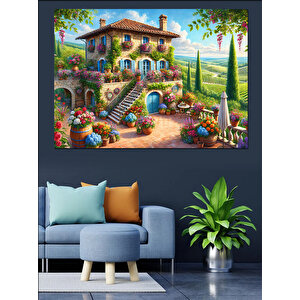 Renkli Toskana Tarzı Villa Dekoratif Kanvas - Mdf Ahşap Tablo 100x140 cm