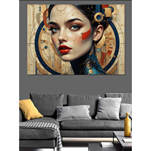Dijital Detaylı Kadın Portresi Dekoratif Kanvas - Mdf Ahşap Tablo 70x100 cm