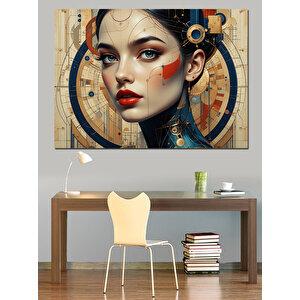 Dijital Detaylı Kadın Portresi Dekoratif Kanvas - Mdf Ahşap Tablo