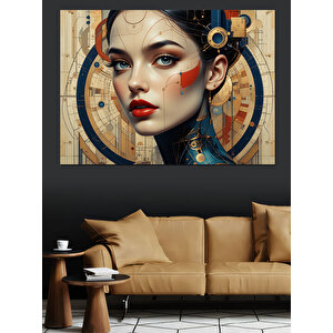 Dijital Detaylı Kadın Portresi Dekoratif Kanvas - Mdf Ahşap Tablo 50x70 cm