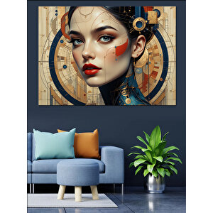 Dijital Detaylı Kadın Portresi Dekoratif Kanvas - Mdf Ahşap Tablo 50x70 cm