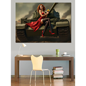 Tank Üstünde Kadın Dekoratif Kanvas - Mdf Ahşap Tablo 25x35 cm