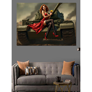 Tank Üstünde Kadın Dekoratif Kanvas - Mdf Ahşap Tablo 100x140 cm