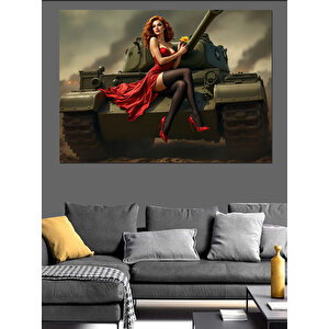 Tank Üstünde Kadın Dekoratif Kanvas - Mdf Ahşap Tablo 100x140 cm