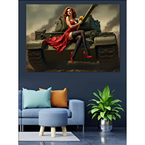 Tank Üstünde Kadın Dekoratif Kanvas - Mdf Ahşap Tablo