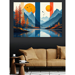 Soyut Dağ Manzarası Dekoratif Kanvas - Mdf Ahşap Tablo 50x70 cm
