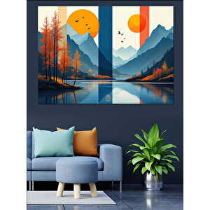 Soyut Dağ Manzarası Dekoratif Kanvas - Mdf Ahşap Tablo