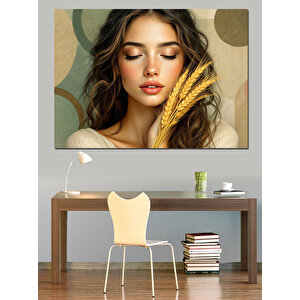 Başak Tutan Kadın Dekoratif Kanvas - Mdf Ahşap Tablo 50x70 cm