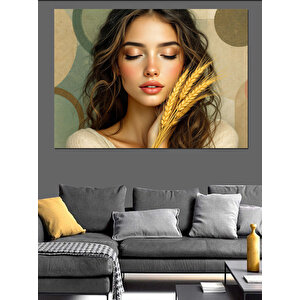 Başak Tutan Kadın Dekoratif Kanvas - Mdf Ahşap Tablo 50x70 cm