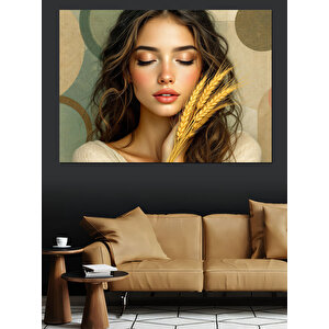 Başak Tutan Kadın Dekoratif Kanvas - Mdf Ahşap Tablo 100x140 cm