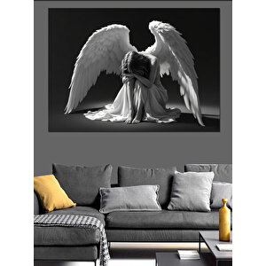 Yalnız Diz Çöken Melek Dekoratif Kanvas - Mdf Ahşap Tablo 100x140 cm