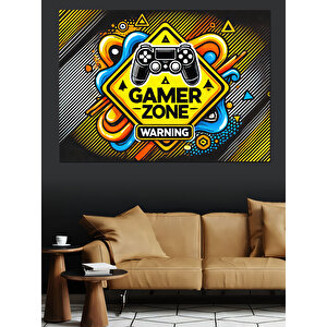 Gamer Zone Uyarı Tabelası Dekoratif Kanvas - Mdf Ahşap Tablo 100x140 cm