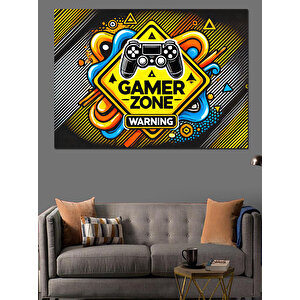 Gamer Zone Uyarı Tabelası Dekoratif Kanvas - Mdf Ahşap Tablo