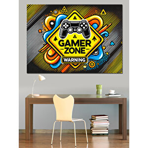 Gamer Zone Uyarı Tabelası Dekoratif Kanvas - Mdf Ahşap Tablo