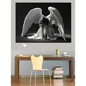 Yalnız Diz Çöken Melek Dekoratif Kanvas - Mdf Ahşap Tablo 35x50 cm