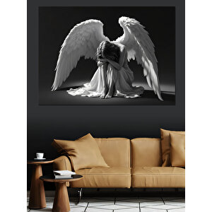 Yalnız Diz Çöken Melek Dekoratif Kanvas - Mdf Ahşap Tablo 35x50 cm