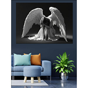 Yalnız Diz Çöken Melek Dekoratif Kanvas - Mdf Ahşap Tablo