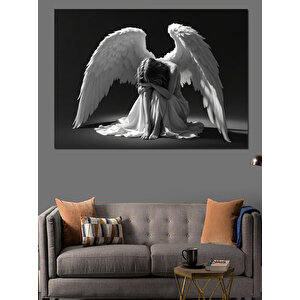 Yalnız Diz Çöken Melek Dekoratif Kanvas - Mdf Ahşap Tablo