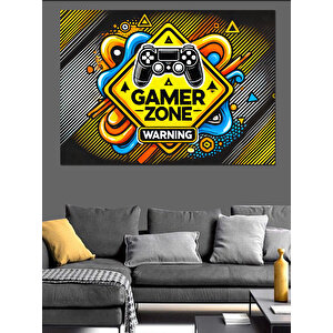 Gamer Zone Uyarı Tabelası Dekoratif Kanvas - Mdf Ahşap Tablo 70x100 cm