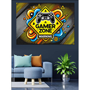 Gamer Zone Uyarı Tabelası Dekoratif Kanvas - Mdf Ahşap Tablo 70x100 cm