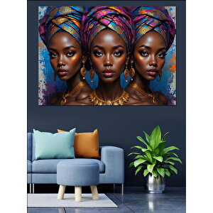 Renkli Eşarplı Üç Kadın Dekoratif Kanvas - Mdf Ahşap Tablo
