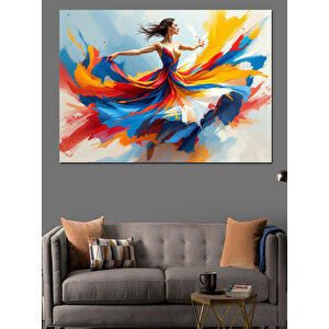 Renkli Etekle Dönen Kadın Dekoratif Kanvas - Mdf Ahşap Tablo 50x70 cm