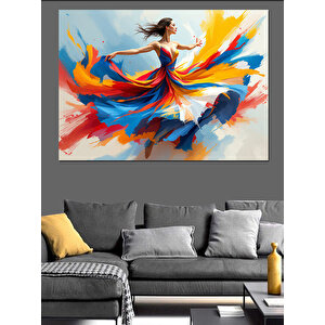 Renkli Etekle Dönen Kadın Dekoratif Kanvas - Mdf Ahşap Tablo 50x70 cm