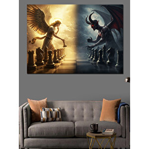 Melek Ve Şeytan Satranç Dekoratif Kanvas - Mdf Ahşap Tablo 50x70 cm