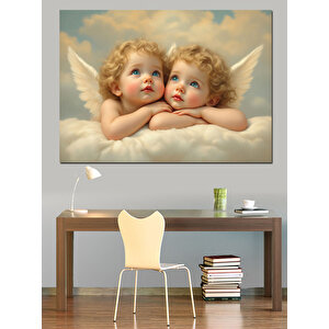 Melek Bebekler Birbirine Bakıyor Dekoratif Kanvas - Mdf Ahşap Tablo
