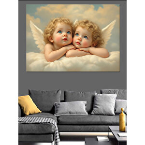 Melek Bebekler Birbirine Bakıyor Dekoratif Kanvas - Mdf Ahşap Tablo