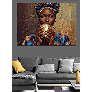 Altın Kupa Tutan Kadın Dekoratif Kanvas - Mdf Ahşap Tablo 100x140 cm