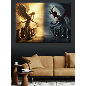 Melek Ve Şeytan Satranç Dekoratif Kanvas - Mdf Ahşap Tablo 100x140 cm