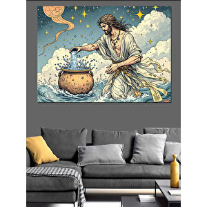 Kova Burcu Temalı Dekoratif Kanvas - Mdf Ahşap Tablo 70x100 cm