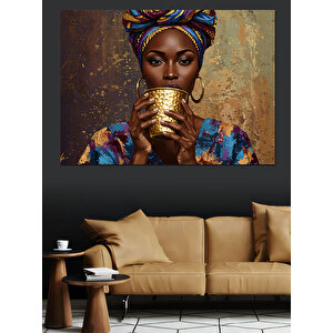 Altın Kupa Tutan Kadın Dekoratif Kanvas - Mdf Ahşap Tablo 50x70 cm