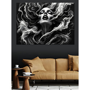 Siyah Beyaz Çığlık Kadın Dekoratif Kanvas - Mdf Ahşap Tablo 50x70 cm