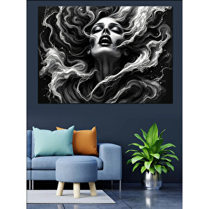 Siyah Beyaz Çığlık Kadın Dekoratif Kanvas - Mdf Ahşap Tablo 50x70 cm